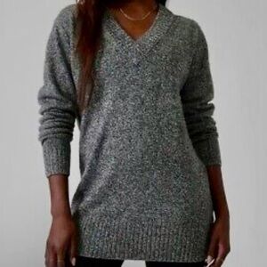 Athleta Vital V-neck Tunic Sweater Small Wool Cashmere Blend Gray Cozy Cabincore